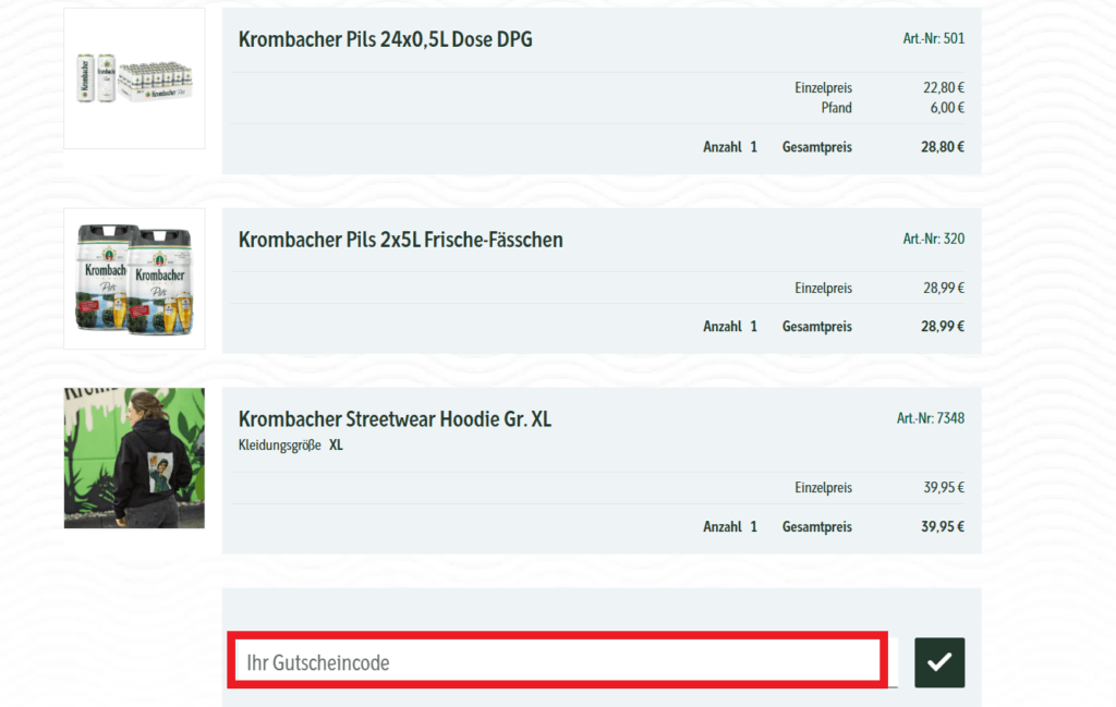 Krombacher Gutscheincode eingeben