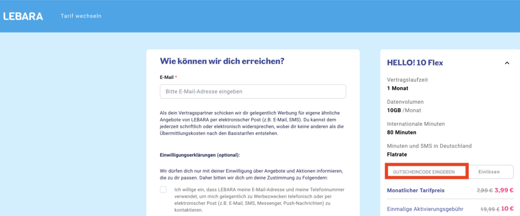 Lebara Gutscheincode einloesen