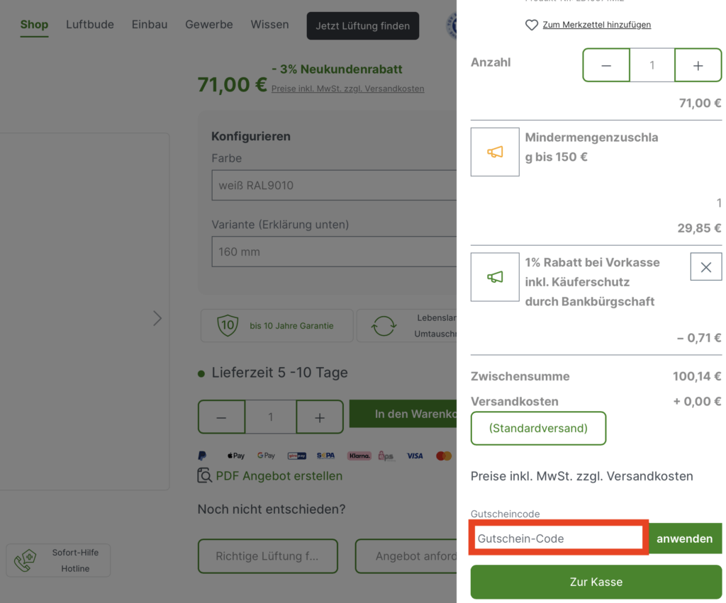Luftbude Gutschein-Code anwenden