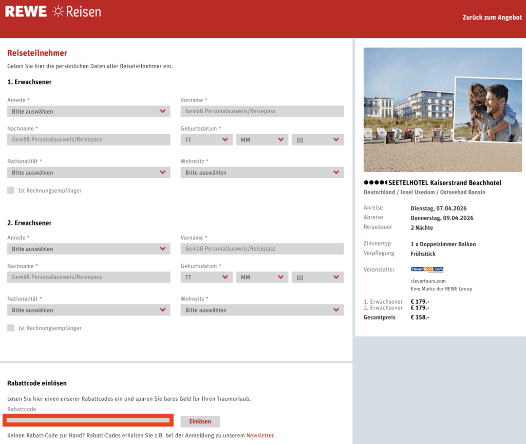 REWE Reisen Rabattcode einloesen