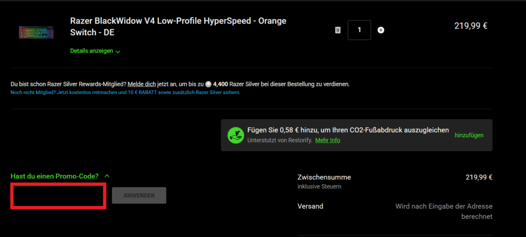 Razer Promo-Code eingeben