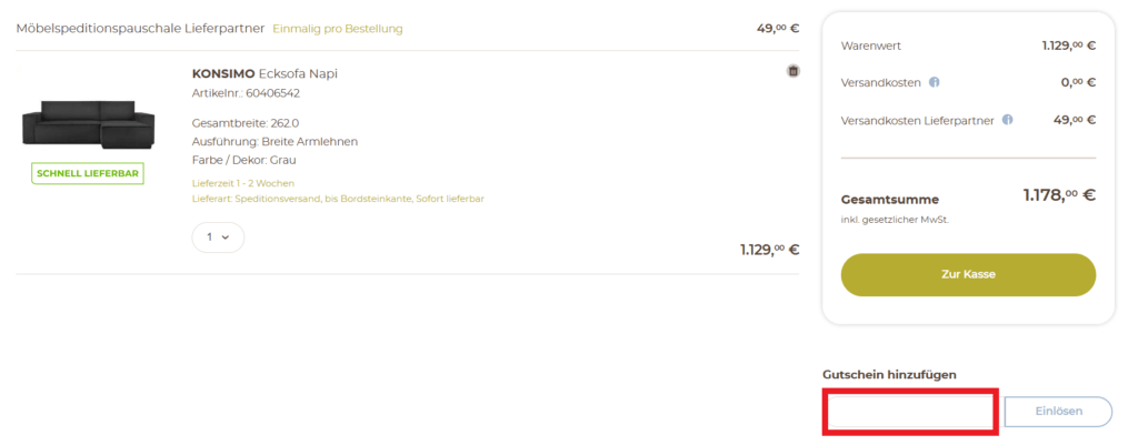Sofa.de Gutscheincode eingeben