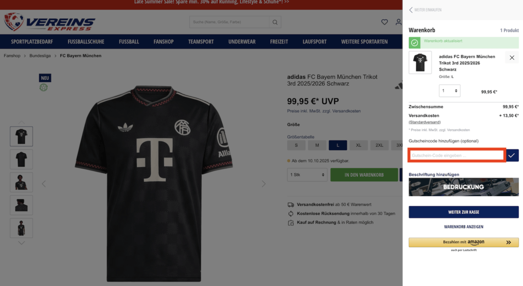 Vereinsexpress Gutschein-Code eingeben