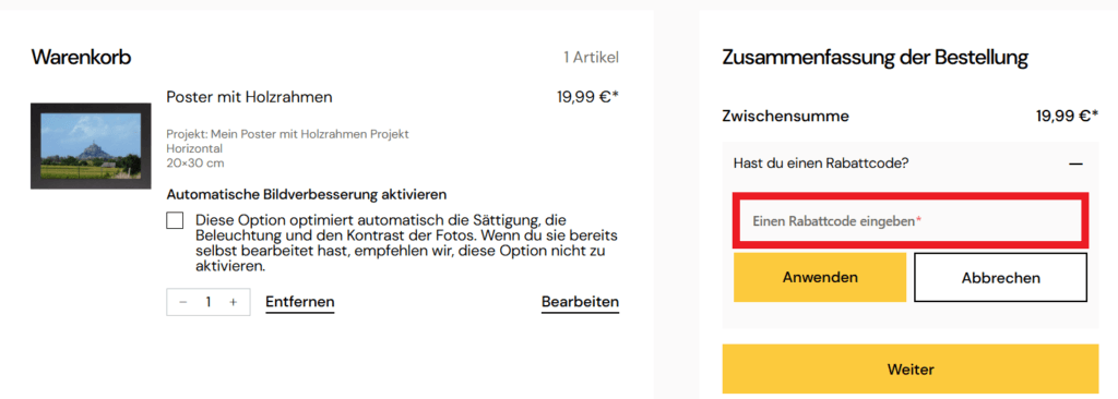 myFUJIFILM Rabattcode eingeben