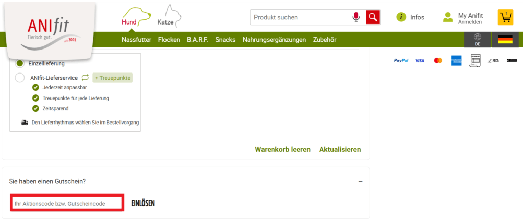 Anifit Aktionscode eingeben