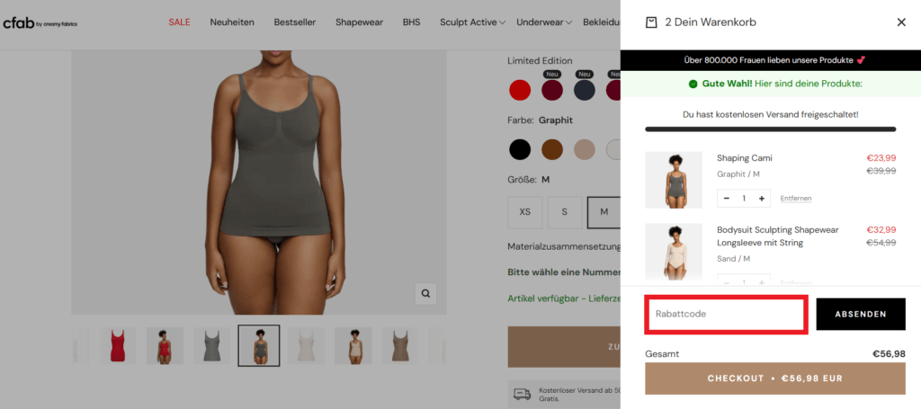 Creamy Fabrics Rabattcode eingeben