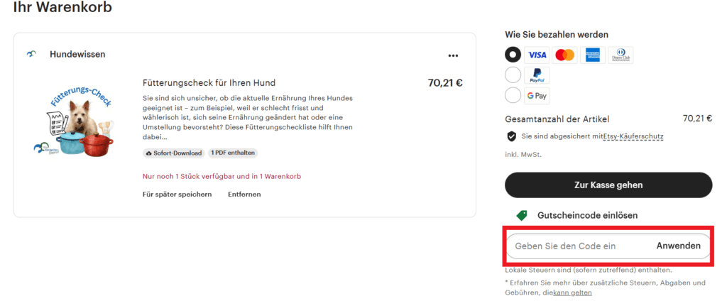 Etsy Gutscheincode eingeben