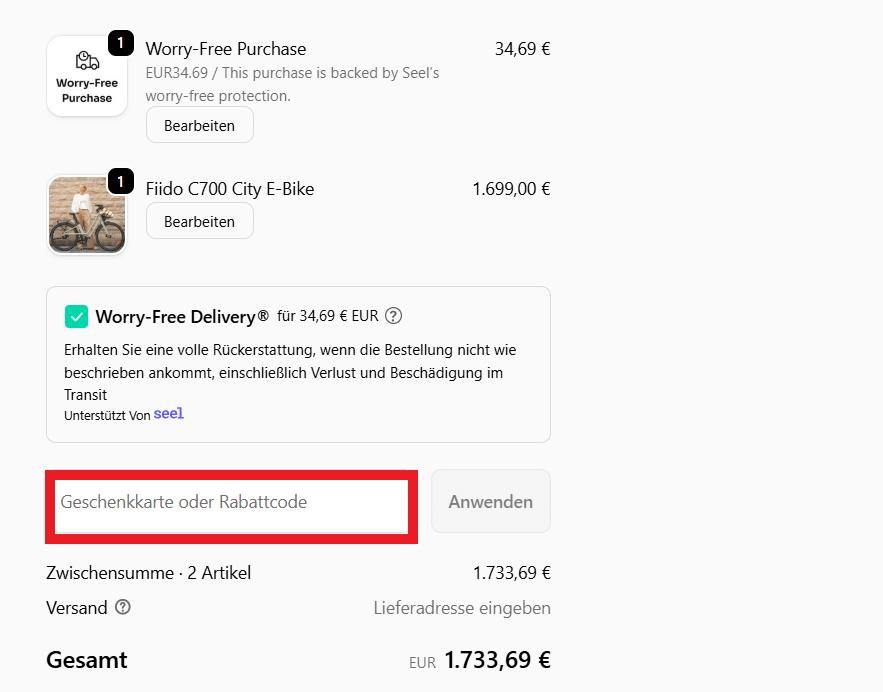 Fiido Gutscheincode eingeben