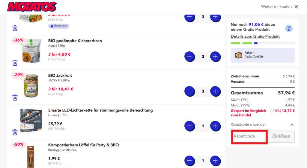 Motatos Rabattcode eingeben