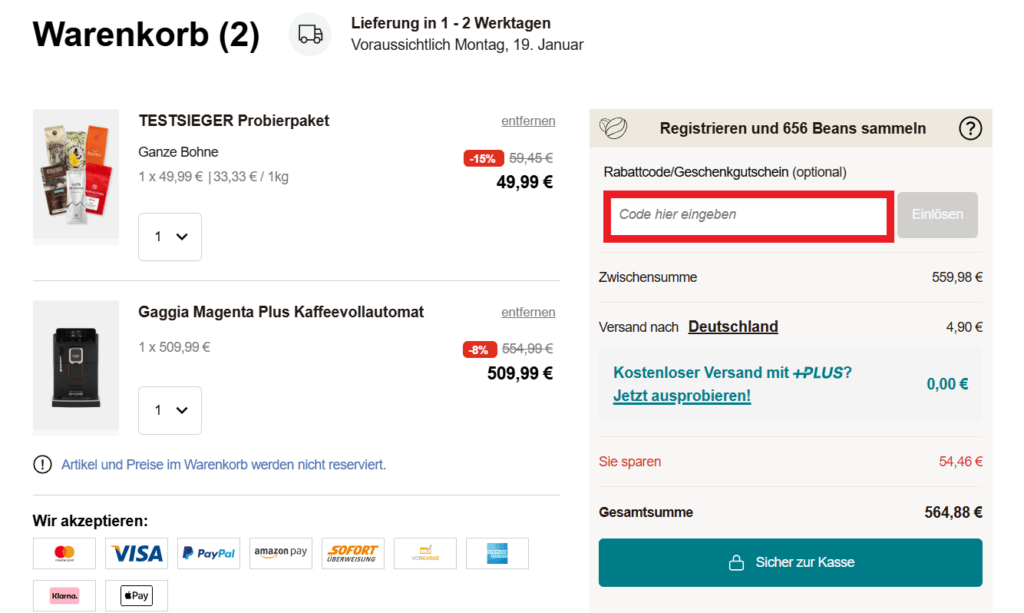 Roastmarket Code eingeben