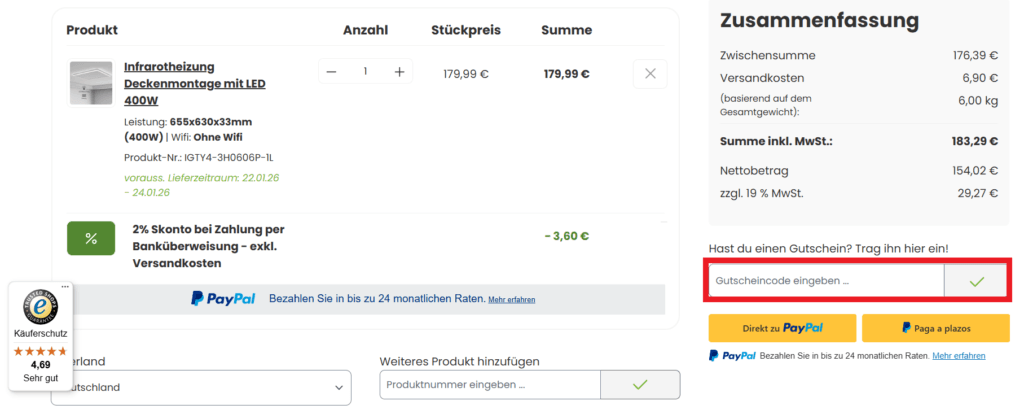 Tepto Gutscheincode eingeben