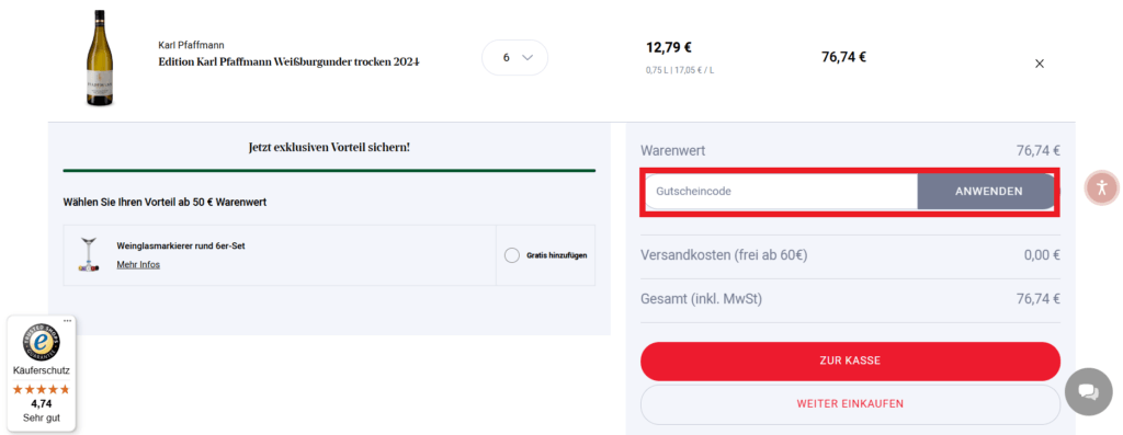 Weinfuerst Gutscheincode eingeben
