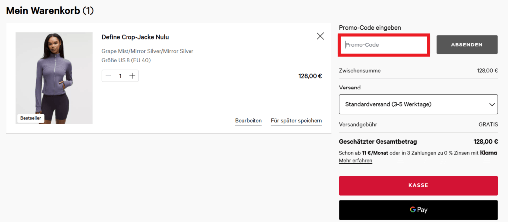 lululemon Promo-Code eingeben