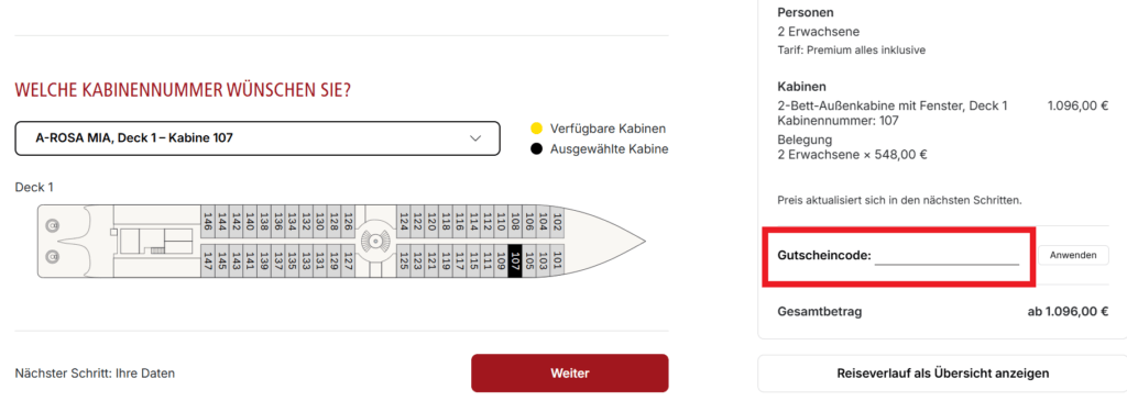 A ROSA Gutscheincode eingeben