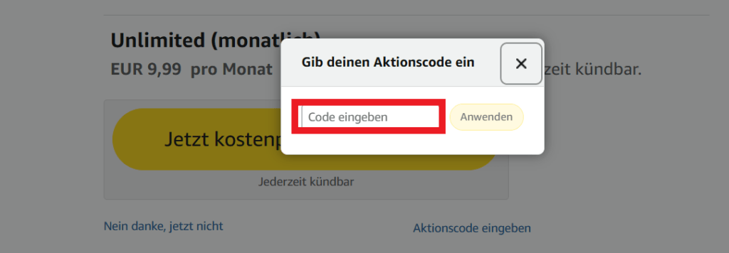 Amazon Music Aktionscode eingeben