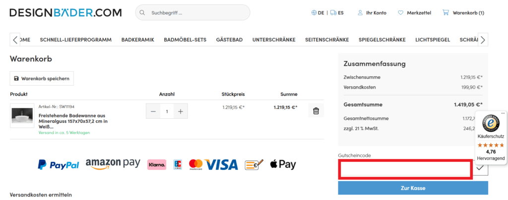 Designbaeder Gutscheincode eingeben