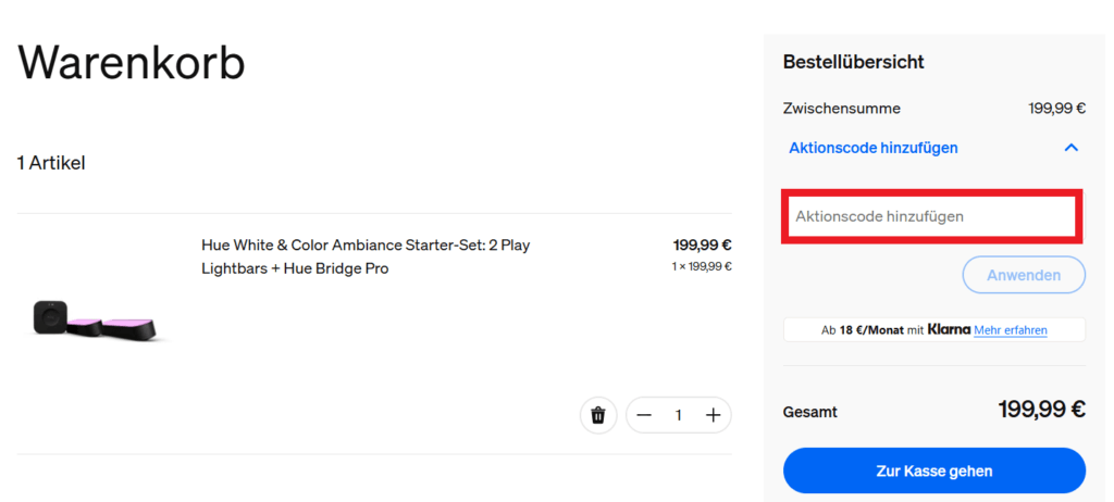 Philips Hue Aktionscode eingeben