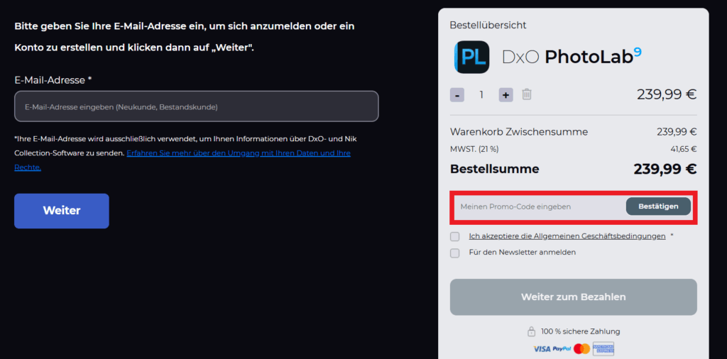DxO Promo Code eingeben