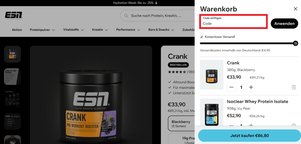 ESN Rabattcode eingeben