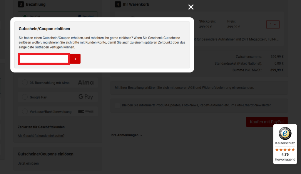 Foto Erhardt Coupon eingeben