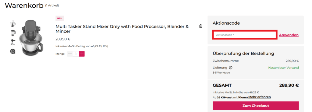 Kenwood Aktionscode eingeben