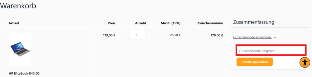 Notebookgalerie Gutscheincode eingeben