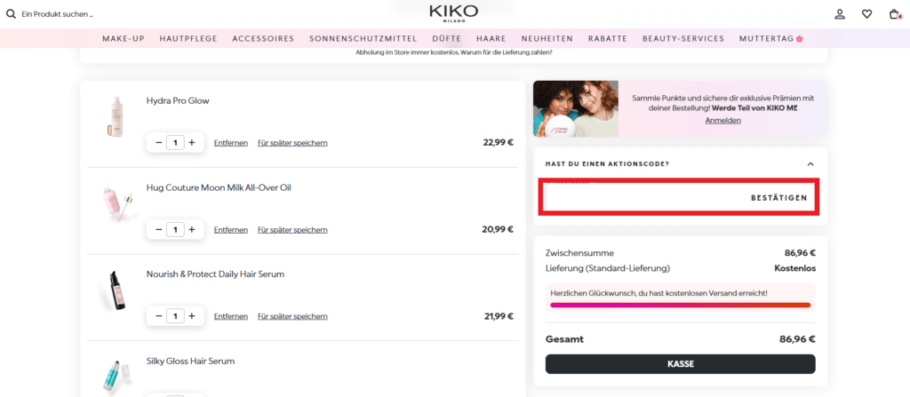 KIKO Aktionscode eingeben