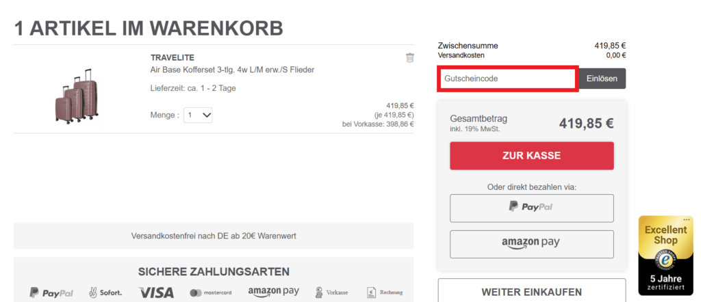 Kofferexpress24 Gutscheincode eingeben