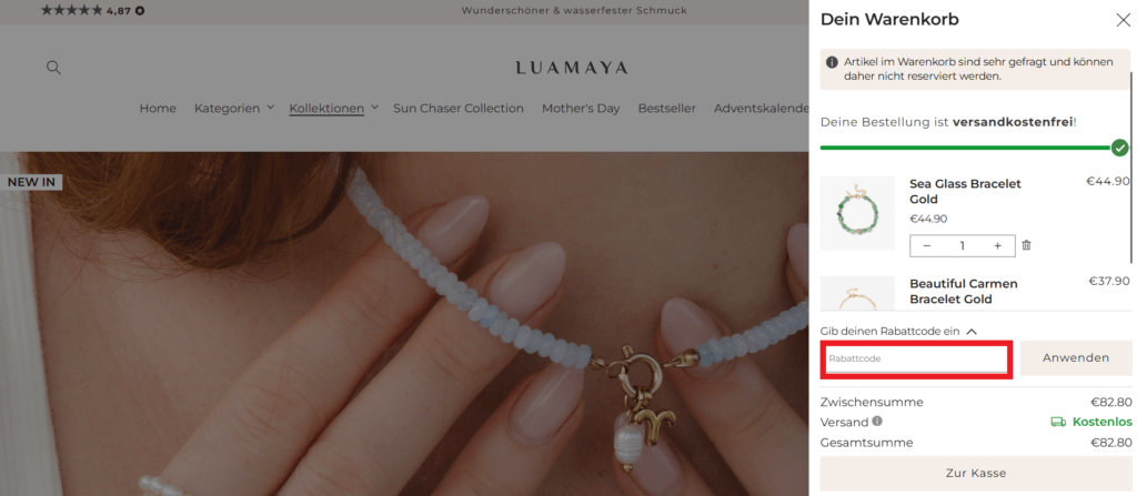 Luamaya Rabattcode eingeben