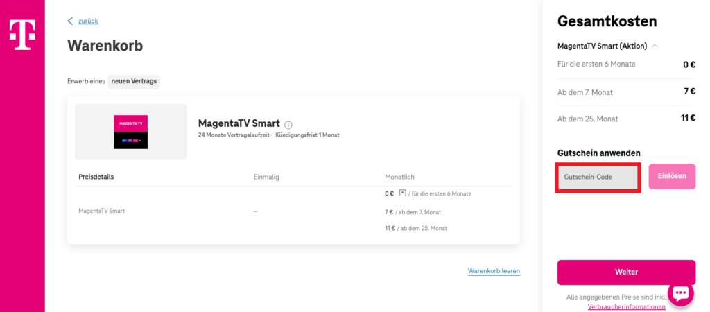 MagentaTV Gutscheincode eingeben