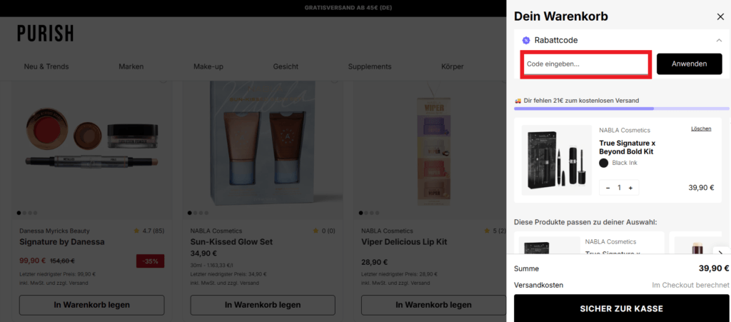 PURISH Rabattcode eingeben