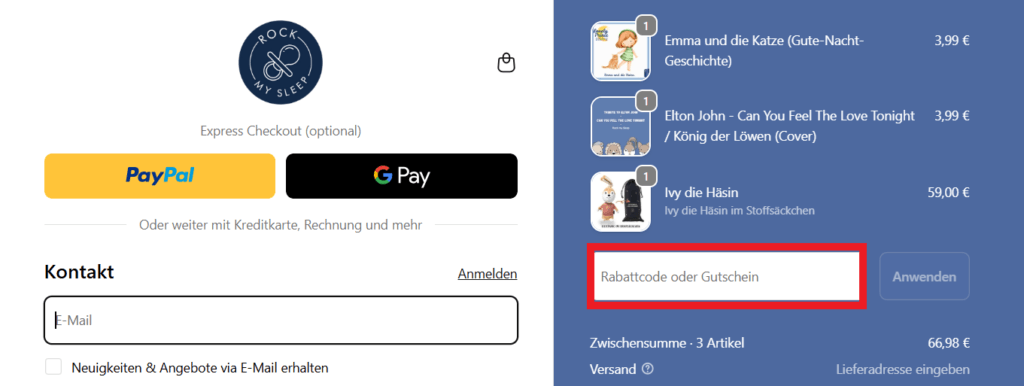 Rock my Sleep Rabattcode eingeben