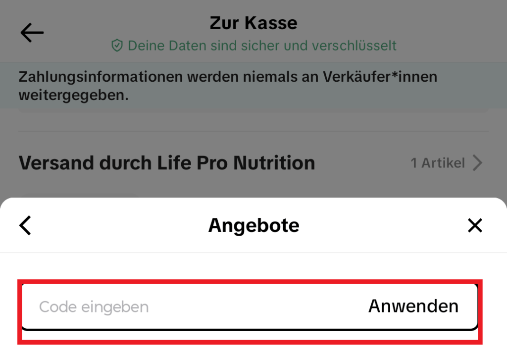 TikTok Shop Code eingeben