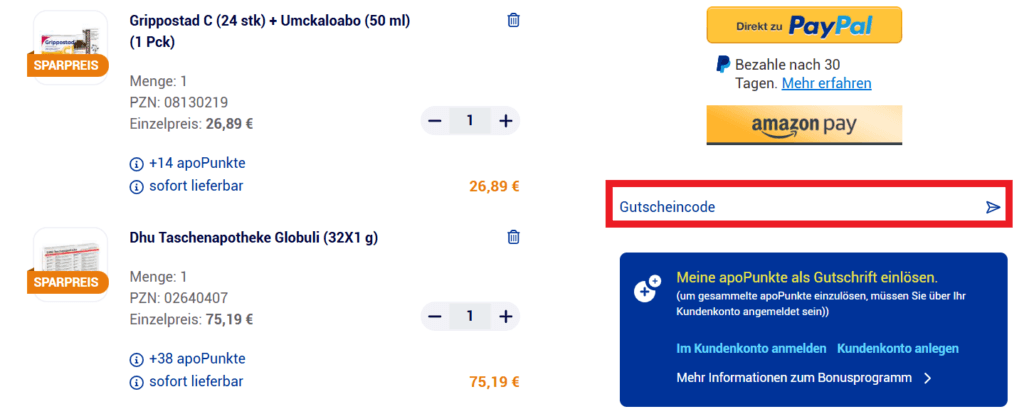 apo.com Gutscheincode eingeben