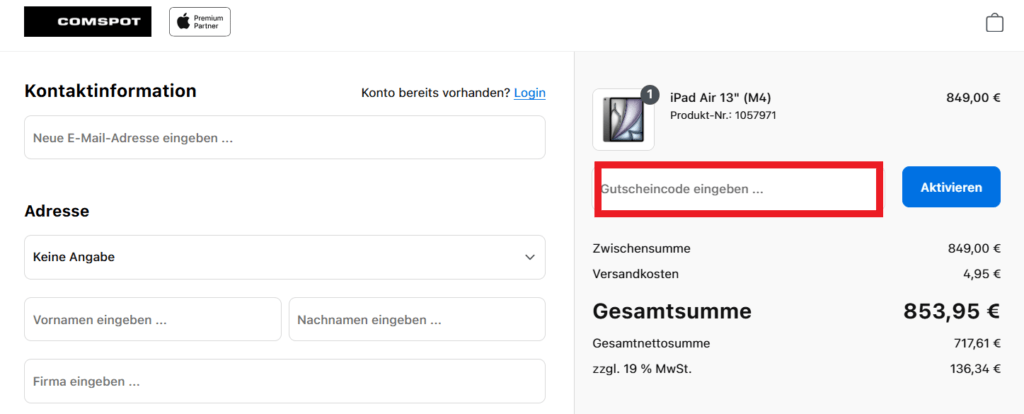 COMSPOT Gutscheincode eingeben