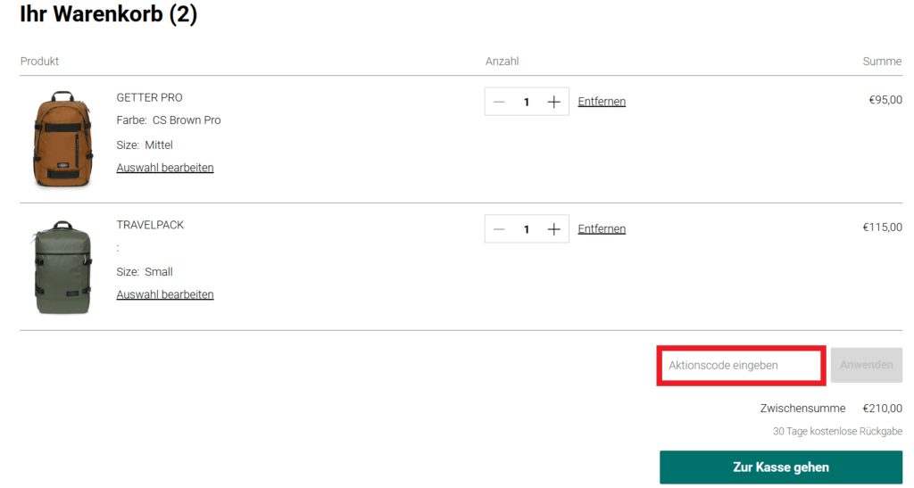 Eastpak Code eingeben