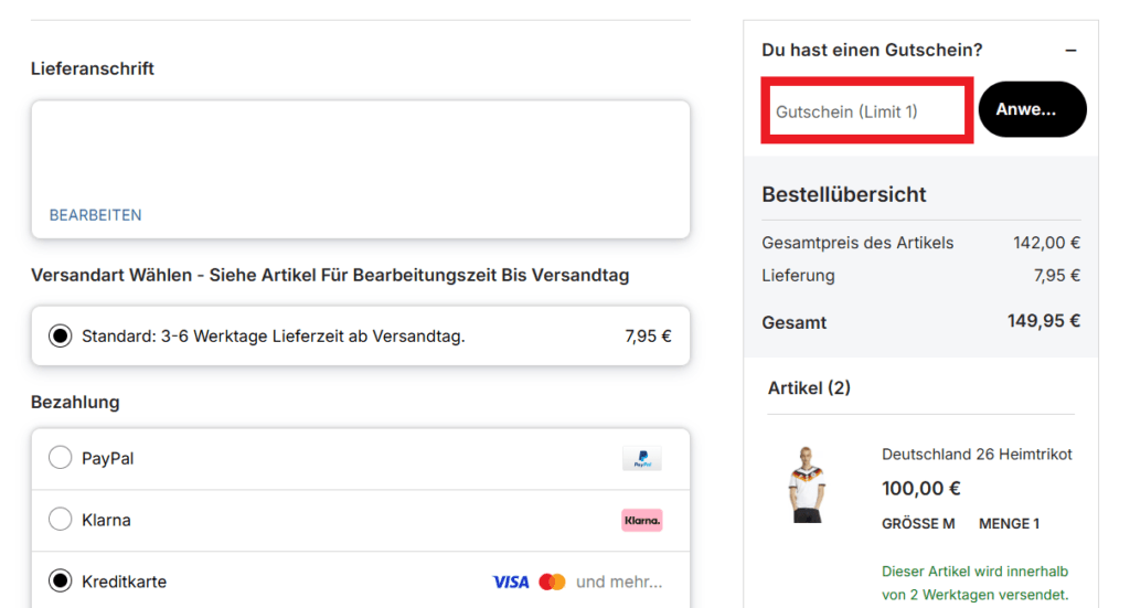 Fanatics Gutscheincode eingeben