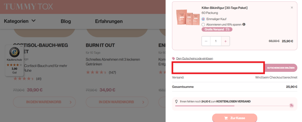 TummyTox Gutscheincode eingeben