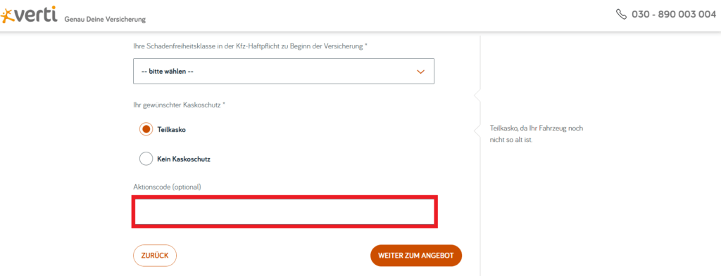 Verti Aktionscode eingeben