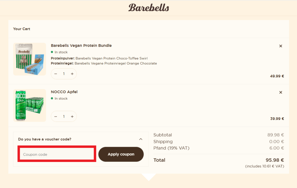 Barebells Coupon Code eingeben