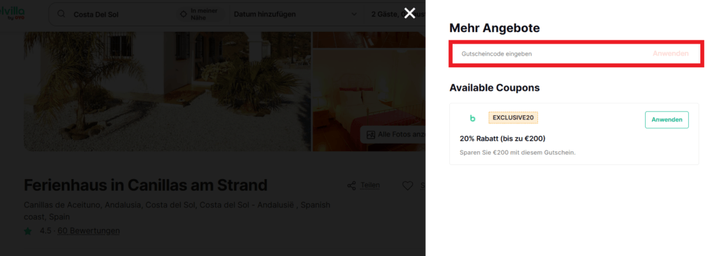 Belvilla Gutscheincode eingeben