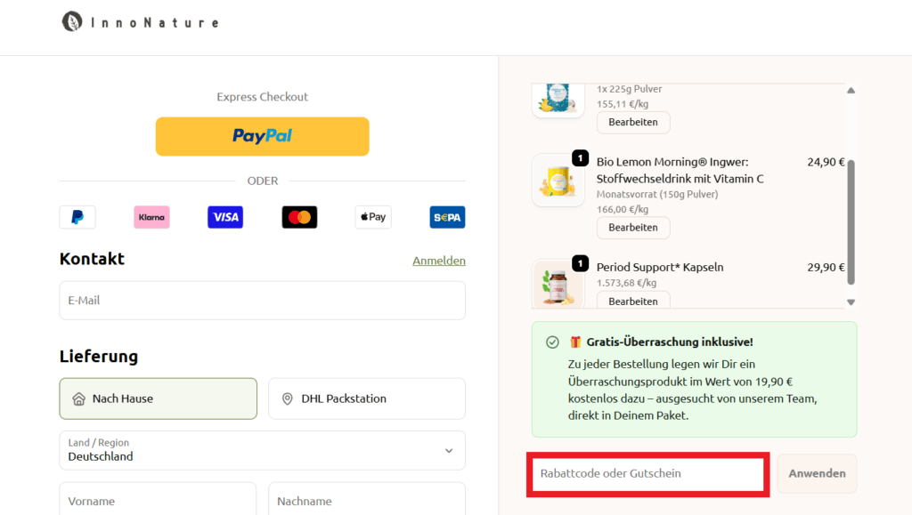 InnoNature Rabattcode eingeben