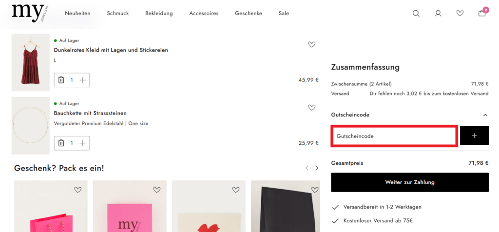 My Jewellery Rabattcode eingeben