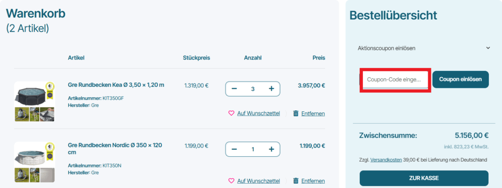 POOL Total Gutscheincode eingeben
