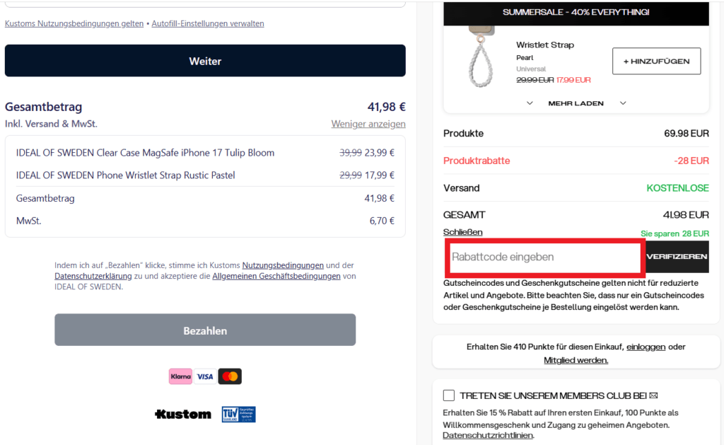 iDeal of Sweden Rabattcode eingeben