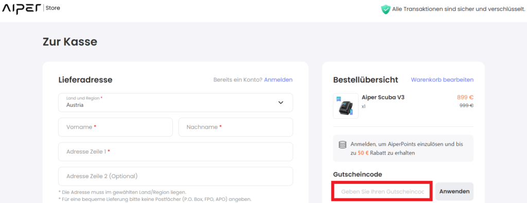 Aiper Gutscheincode einloesen