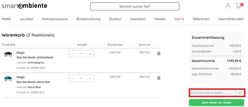 Smartambiente Gutscheincode einloesen