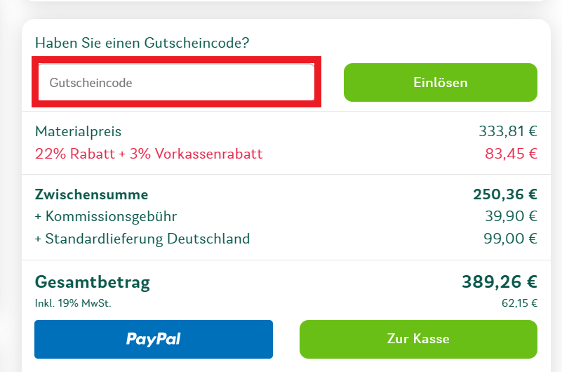 Zaun-Idee Gutscheincode eingeben
